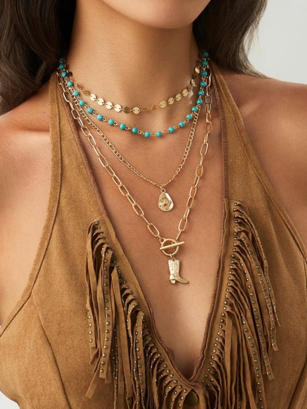 Layered Boho Necklaces for Women Turquoise Western Jewelry for Women Cactus Ox-H - Picture 2 of 7